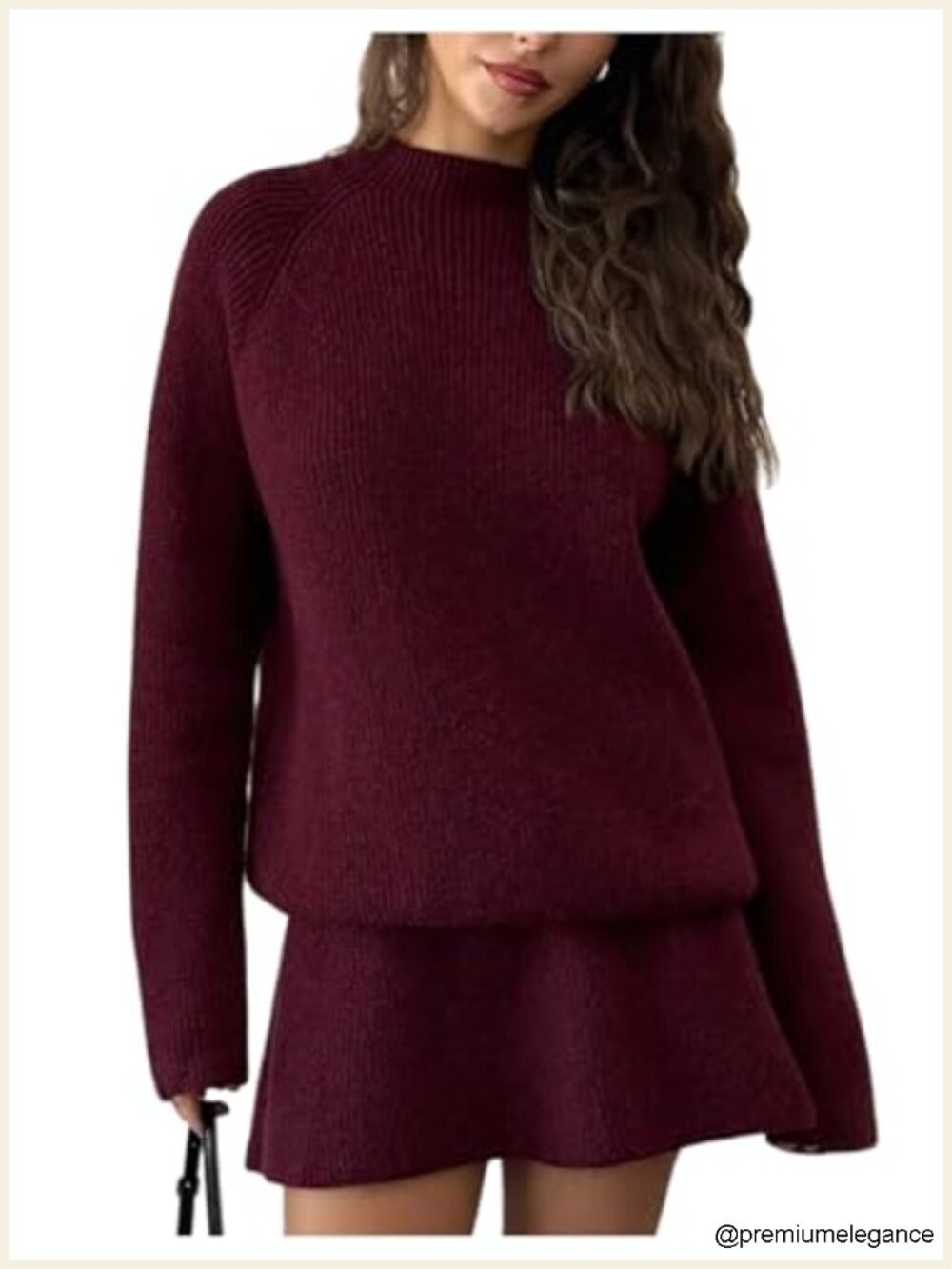Rib Knit Sweater and Flared Mini Skirt Set Mock Neck Lounge Outfit